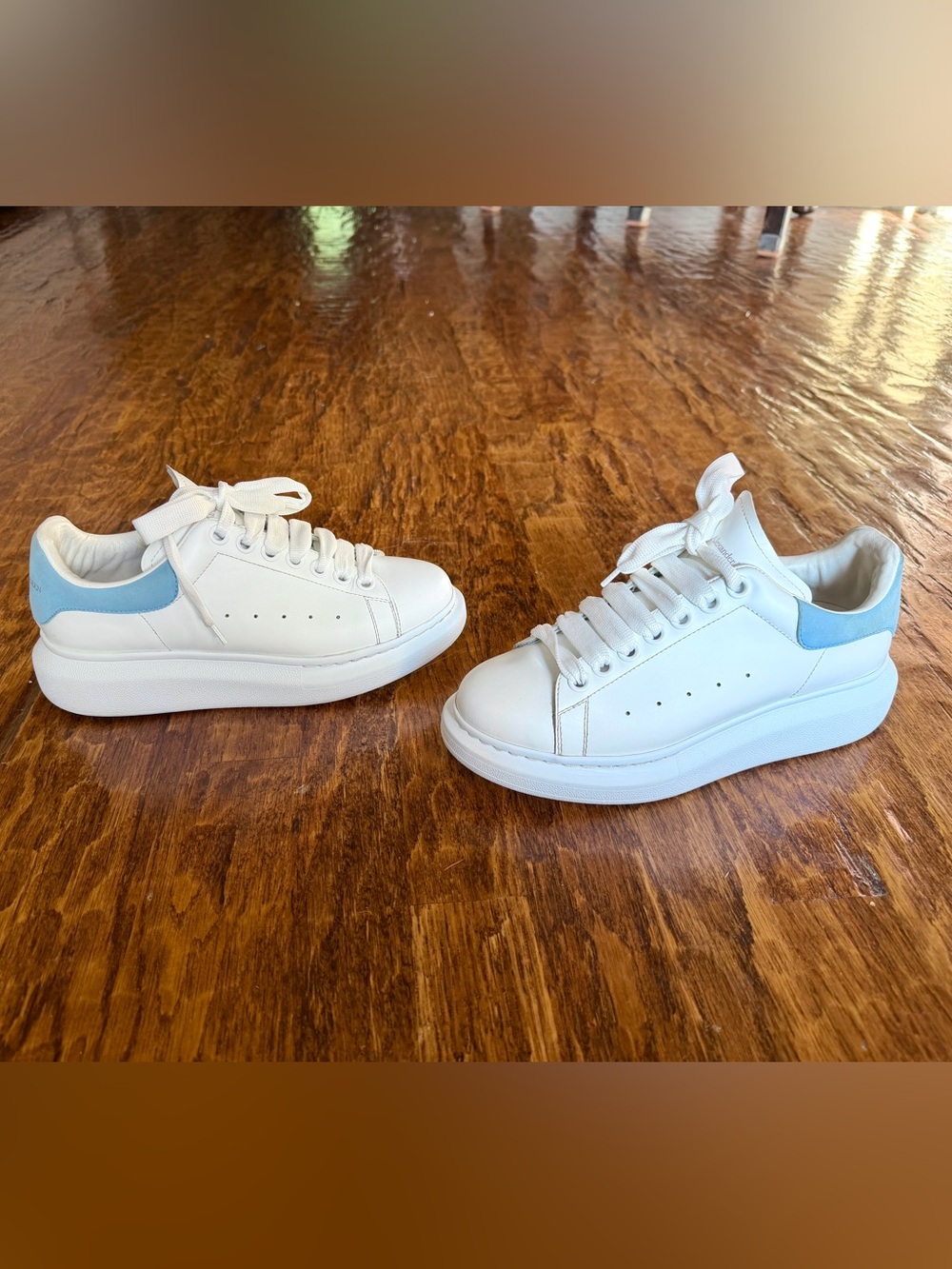 Alexander McQueen White Sneakers with Light Blue Heel Tab